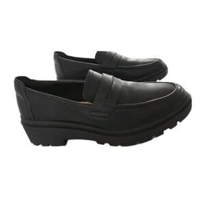 Clarks Calla Ease Women's Size 7 Black Leather Lug Loafers Comfort Shoes EUC